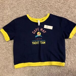 ANTHROPOLOGIE BY DAILY PRACTICE TEE-SHORT. SIZE: S. COLOR: NAVY/YELLOW.